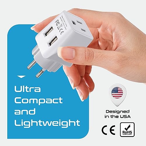 Israel Palestine Travel Adapter Plug with Dual USB (Snow white)