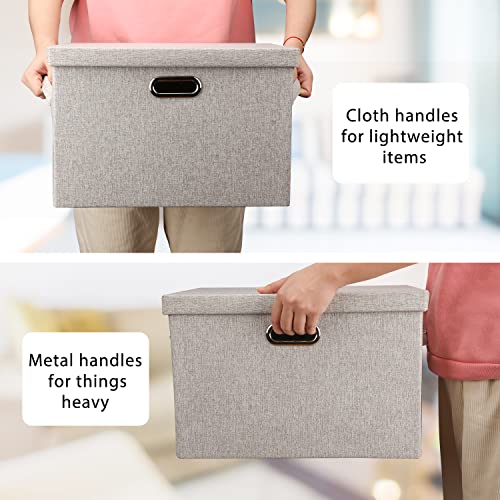 Large Quart Collapsible Stackable Storage Bins with Lids (Beige / Large -3 Pack)