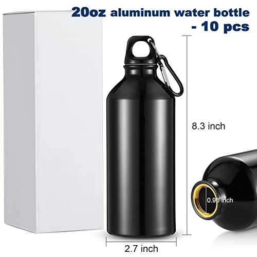 10 Pcs Aluminum Water Bottle 20 oz Reusable Bottles Lightweight Leak Proof Aluminum Sports Travel Bottles with Twist Cap Buckle for Gym (Black)