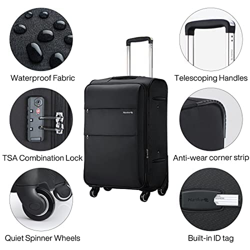 24 Inch Expandable Luggage Large Suitcases with Wheels Softside Checked Luggage Rolling Suitcase with Lock Lightweight Travel Luggage for Men and Women 24 Inch Luggage (Dark Gray / 24 Inch)