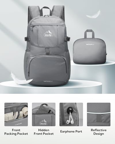 Large Lightweight Packable Hiking Backpack Foldable Travel Daypack (C-gray / 35L)