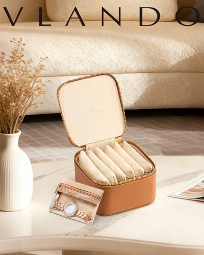 Travel Jewelry Case with Clear 6 Velvet Bags (6PCS-Brown)