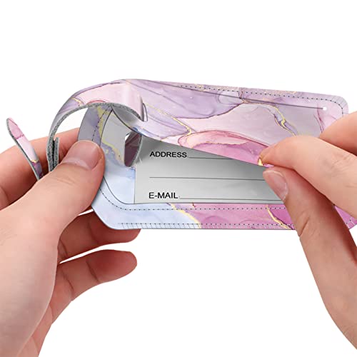 2 Pack Luggage Tags Leather Name ID Labels with Privacy Cover (Glittering Marble)
