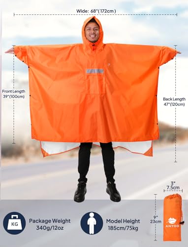 Hooded Rain Poncho for Adult Waterproof Lightweight Raincoat (Dark Orange)