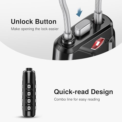 1 Pack TSA Approved Luggage Locks 4 Digit Code Cable Lock Black (Basic Black)