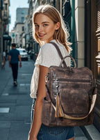 Vegan Leather Laptop Backpack for Women 15.6 inch Work Backpack Fashion Travel Backpack Purse for Travel College Work (1 Two-toned Coffee)