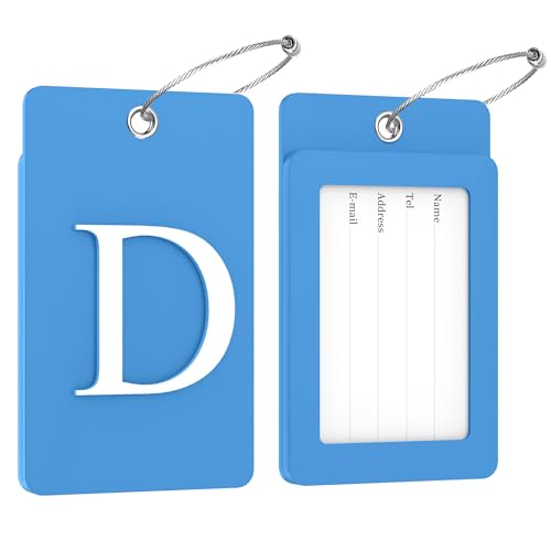 2 Pack Initial Luggage Tags for Suitcases Airplane Travel Essentials (Large D / Blue)