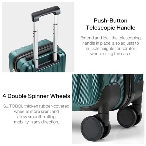 14 Inch Underseat Carry On Luggage with Wheels Hard Shell Suitcases Lightweight Small Luggage for Weekender Mini Suitcase Carry On Bag Travel Luggage for Travel Rolling Suitcase (14 Inch / Blackish Green)
