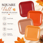 48PCS Fall Disposable Paper Plates 7 inch Square Party Decor (Multicolor)