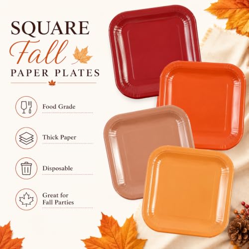 48PCS Fall Disposable Paper Plates 7 inch Square Party Decor (Multicolor)