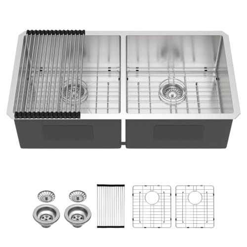 36 Double Bowl Kitchen Sink Undermount 16 Gauge Stainless Steel (Stainless Steel / 36''x19''-50/50)