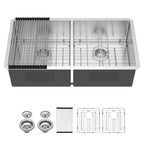 36 Double Bowl Kitchen Sink Undermount 16 Gauge Stainless Steel (Stainless Steel / 36''x19''-50/50)
