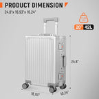 All Aluminum Carry On Luggage 22x14x9 Airline Approved Heavy Duty Hard Shell Suitcases Zipperless Suitcase with TSA Lock (Silver / 20-Inch)