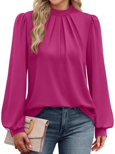 Fall Tops for Women 2026 Cute Long Sleeve Shirts for Women Blouses Womens Fall Fashion 2026 Cute Work Clothes Business Casual Office Blouses Teacher Outfits Plus Size Pink 2XL (10 - Pink / XX-Large)