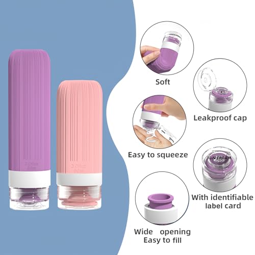 16 Pack Travel Bottles for Toiletries (Pink & Purple)