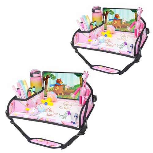 Upgraded Kids Travel Tray for Car Seat (Pink Unicorn - 2 PCS)