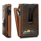 Men Slim Magnetic Leather Airtag Wallet Metal Case Money Clip (Coffee8799)