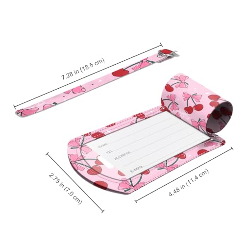 2 Pack Luggage Tags Leather Name ID Labels with Privacy Cover (Pink Cherry)