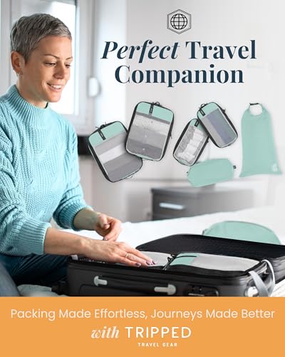 Space Saving Compression Packing Cubes 6 (Dusty Teal Mesh - 6 Piece)