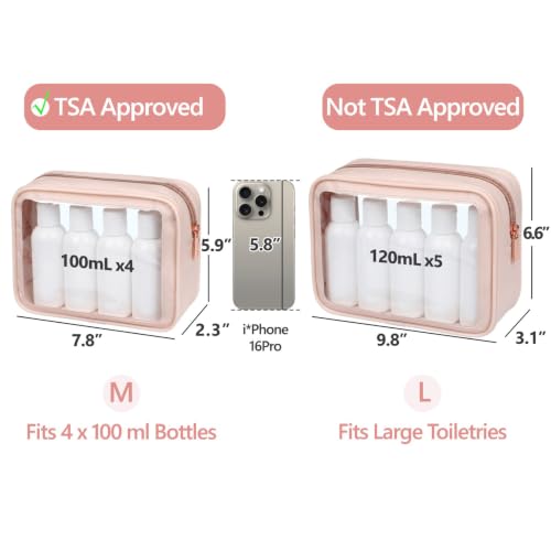 Clear Makeup Bag (2 Pack Pink / Hybrid Traveler (1 Large & 1 Medium - Soft))