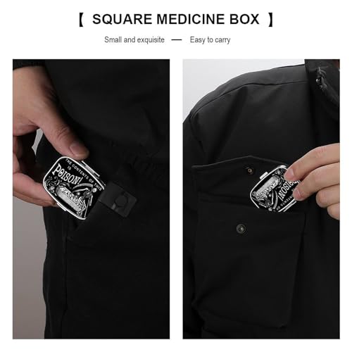 Metal 2 Compartment Pill Organizer Travel Friendly Portable Compact Pill Box Cute Pill Case to Hold Vitamins (Black Scythe)