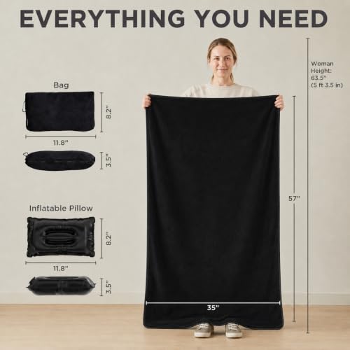 Travel Pillow and Blanket Set (Black / w/ Blanket)
