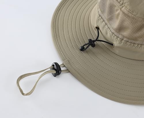 UPF50+ Mens Sun Hat Wide Brim Womens UV Protection Beach Bucket Hat Airy Fishing Hat Hiking Snap Up Cowboy Hat (One Size / Light Vert Khaki)