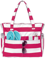 Waterproof Beach Tote Pool Bags for Women Ladies Extra Large Carry On Bag With Wet Compartment for Weekender Travel (Rose-pink Stripes)