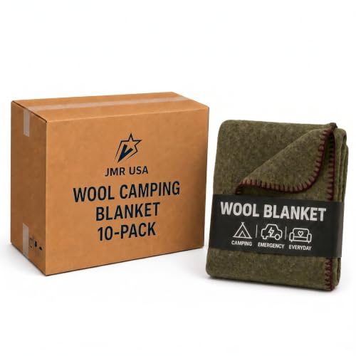 JMR Wool Camping Blanket 10 (Olive Green / 62x84 - 10 Pack)