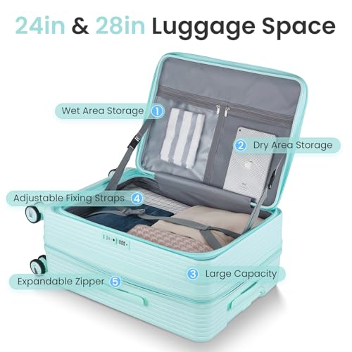 3 Piece Luggage Set 100% PC Hardshell (Mint Green / 3 Piece Set)
