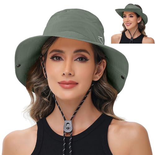 Sun Hats for Women Bucket Hat UV Protection Fishing Hat Wide Brim Safari Hats 2 in 1 Zip (1pack-dark Grey)