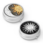Pill Box 3 Compartment Small Pill Case Pill Organizer for Purse (Set-2-sun and Moon / 2 piece)