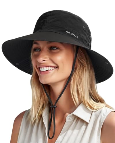 Sun Hats for Women Ponytail Wide Brim Summer Packable Cowboy Hat (One Size / Pure Black)