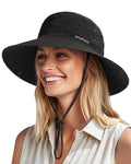 Sun Hats for Women Ponytail Wide Brim Summer Packable Cowboy Hat (One Size / Pure Black)