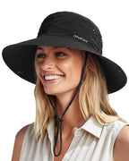 Sun Hats for Women Ponytail Wide Brim Summer Packable Cowboy Hat (One Size / Pure Black)