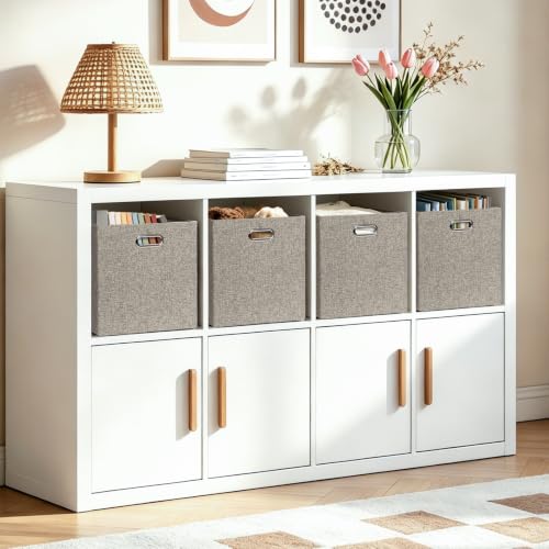 Collapsible Storage Bins (13×13×13/4pcs / Woven Coffee)