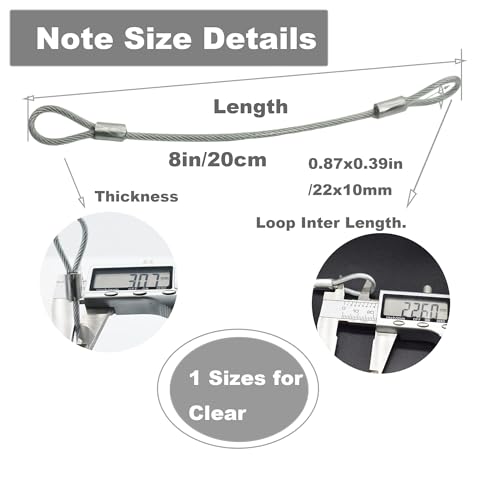 1/8"(3mm) Wire Diam Stainless Steel Cable Eyelets Loops Short Rope Lanyard Safety Tether Chain Lock with Vinyl Coated Cover, 15Pcs 8" Long Clear (8 inches - 15 Pcs / Clear-B)