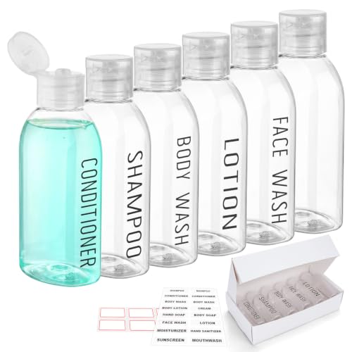 Travel Bottles for Toiletries 6 PCS 3.4oz Plastic Bottles with White Box (New Clear with Box)