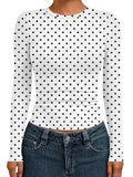 Womens Long Sleeve Shirts Basic Compression Tops White Dots XL (X-Large / White Dots)
