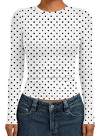 Womens Long Sleeve Shirts Basic Compression Tops White Dots XL (X-Large / White Dots)