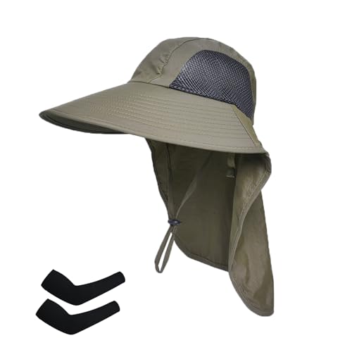 Sun Hat for Men Women with Neck Flap (6 3/4-6 7/8 / 1pack-green Sleeves)