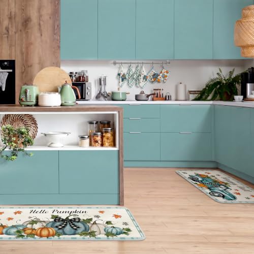 10 Pcs Fall Thanksgiving Pumpkin Kitchen Decor Set (Light Blue / Classic Pumpkins)