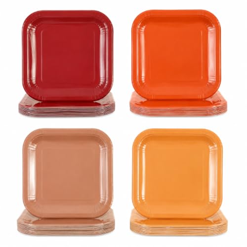 48PCS Fall Disposable Paper Plates 7 inch Square Party Decor (Multicolor)
