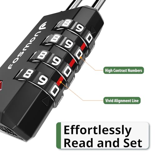 TSA Approved Cable Luggage Locks (Black 4 Digit 3 Pack)
