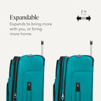 Sion Softside Expandable Spinner Luggage Durable Lightweight Travel Suitcase (Checked-Large 29-Inch / Teal)