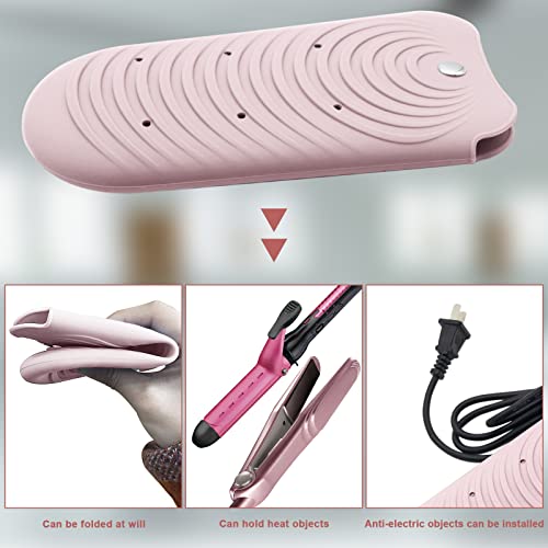 Heat Insulating Silicone Mat Pouch for Hair Styling Tools (Pink)