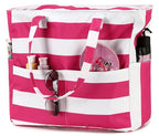 Waterproof Beach Tote Pool Bags for Women Ladies Extra Large Carry On Bag With Wet Compartment for Weekender Travel (Rose-pink Stripes)