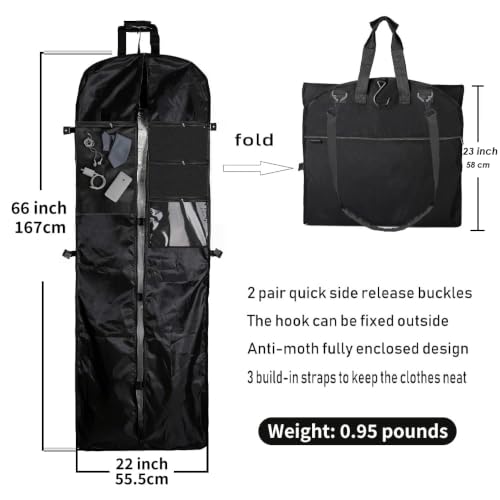 66" Versatile Travelling bags Wedding Dress Travel Garment Bag Tri (66 inch Black)