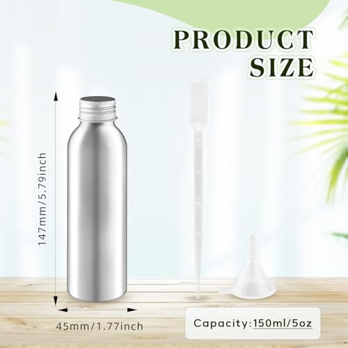 8 Pcs 150ml 5oz Aluminum Bottle Refillable Liquid Container Aluminum Vial Bottles with Screw Cap for Cosmetic Toiletries (5 fl oz)