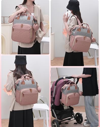 Diaper Bag with Changing Station (Pink Grey)